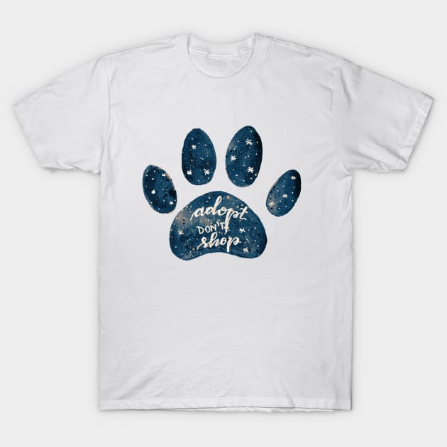 Adopt don't shop watercolor galaxy paw - blue T-Shirt by wackapacka